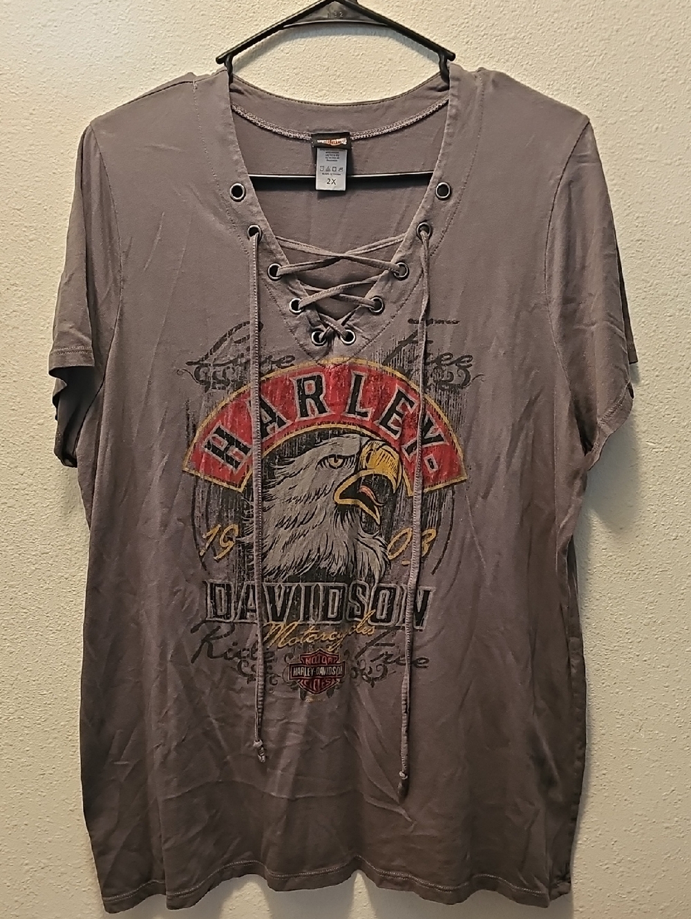 Harley-Davidson Lace-Up Eagle Graphic Tee - Grey